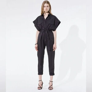 IRO Satasi Jumpsuit Pantsuit Black Short Sleeve Chest Pockets Toe Waist NEW